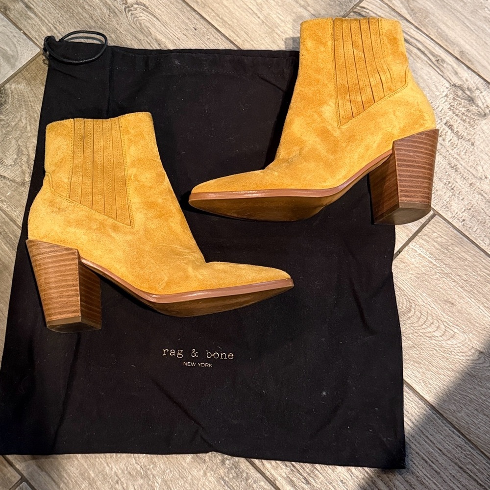 EUC Rag & Bone bold tan Suede Heeled Boots, sz 37.5 EU